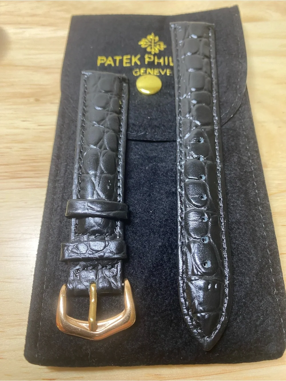 Patek Philippe Black  Leather Watch Strap Gold Rose plated Buckle 18mm